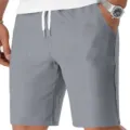 Men's casual summer linen texture shorts with drawstring waistband, comfortable beach wear. - S / Bottoms / Dark Gray