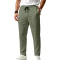 Men's casual quick-dry pants detail view, showing elastic drawstring waist and straight fit. - Army Green