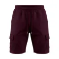 Men's waffle knit cargo shorts in dark red with elastic drawstring waist and pockets. - S / Bottoms / Burgundy
