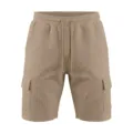 Men casual khaki waffle cargo shorts with multi pockets and adjustable drawstring waist. - Khaki
