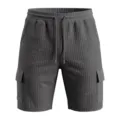 Men's grey waffle knit cargo shorts, casual outdoor loose fit multi-pocket summer shorts. - Dark Gray