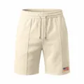 Men waffle shorts casual beach summer loose fit elastic drawstring five quarter shorts beige - Apricot
