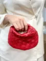 Red woven leather handbag, stylish handmade intrecciato pouch purse for women daily chic look. - Red