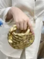 Gold woven leather handbag, stylish handmade braided mini tote bag for women daily use. - Gold