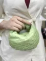 Handwoven leather mini handbag for women stylish minimalist short handle green clutch pouch - Light Green