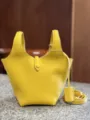 Gelbe Leder Eimer Tasche Damen echtes Leder Umhängetasche Schultertasche Handtasche Shopper - S / Gelb