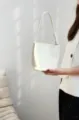 White leather underarm bag detail, minimalist bucket bag with knotted strap design. - 16*11*18cm / White