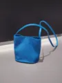 Blue leather bucket bag, minimalist casual underarm style, soft texture versatile purse. - 16*11*18cm / Blue