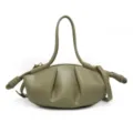 Green pleated cloud shoulder bag, retro PU leather handbag, trendy crossbody tote for women. - Travertine Green