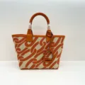 Fashion canvas leather tote bag large capacity orange handbag casual designer style travel tote - Chain Orange