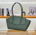 Dark green leather tote bag for women luxury designer shoulder bag minimalist structured purse - Army Green