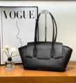 Klassische schwarze Leder-Tragetasche für Damen, elegante Luxus-Umhängetasche mit viel Stauraum. - Schwarz