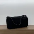 Black suede 90s barrel bag for women, stylish cylinder shoulder crossbody handbag for daily use. - Cowhide 19*7.5*10cm Letters / Matte Black