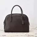 Classic brown genuine leather bowling bag, top handle handbag with spacious interior design. - Blank / Ebony Medium 26*11*20cm