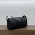 Black leather 90s barrel shoulder bag minimalist vintage cylindrical crossbody handbag for women - Black