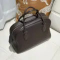 Classic dark brown leather bowling handbag top handle large capacity luxury designer style bag - Blank / Ebony Large 32*12*28cm