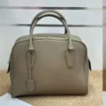 Gray genuine leather bowling handbag, large capacity top handle luxury style tote bag for women. - Blank / Elephant Gray Large 32*12*28cm