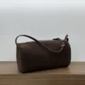 Brown suede shoulder bag minimalist 90s vintage barrel handbag for women daily chic - Frosted Coffee