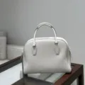 Premium leather bowling handbag women top handle designer style minimalist elegant white bag - Blank / White Medium 26*11*20cm