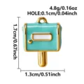 Detail of turquoise 3D mailbox charm with gold trim showing exact size measurements - Mint Green Mailbox Style (B381-G) / Golden Edge