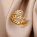 Luxurious 18K gold plated Cuban chain belt buckle ring with sparkling CZ stones - Adjustable Open / Cuban Chain Buckle Style (ESF386#) / Gold