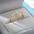 Elegant 18K gold plated open ring featuring double bands and sparkling zircon crosses - Adjustable Open / Double Cross Full Rhinestone (ESF389#) / Gold