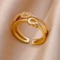 Elegant 18K gold plated double-band knot ring with sparkling zircon stones for women - Adjustable Open / Double Layer Rope Knot (ESF400#) / Gold
