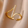 Elegant 18K gold-plated open ring featuring a vertical bar of sparkling cubic zirconia. - Adjustable Open / Vertical Row Rhinestone (ESF402#) / Gold
