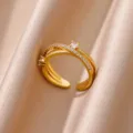 Elegant 18K gold plated adjustable open ring with sparkling cubic zirconia stones - Adjustable Open / Intertwined Brushed Style (ESF406#) / Gold