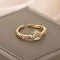 Elegant 18K gold plated open ring featuring a sparkling micro-pave zircon circle - Adjustable Open / Square Chain Round Rhinestone (ESF407#) / Gold