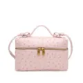 Pink ostrich pattern woven vanity cosmetic bag retro fashion shoulder crossbody handbag - Pink