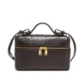 Bolso de mano vanity de cuero con patrón de avestruz de lujo, bolso de hombro cosmético. - Café