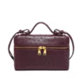 Luxury burgundy ostrich pattern woven vanity makeup bag shoulder crossbody handbags - Burgundy