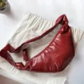 Red glossy leather croissant bag, trendy knotted shoulder crossbody dumpling bag for daily use. - Small 35*16cm / Oxblood Red