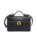 Bolso cosmetico trenzado negro con textura de avestruz bolso de hombro retro para mujer - Negro