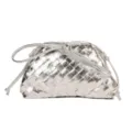Silver metallic woven leather clutch bag chic knotted handbag small shoulder crossbody pouch - Silver