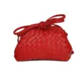 Red woven leather crossbody cloud bag with knot handle, stylish small dumpling shoulder bag. - Red