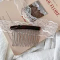 Close-up detail of the elegant tortoise shell hair comb with metal teeth for women styling. - Long Bowknot Insert Comb / Red Brown