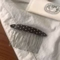 Brown polka dot acetate hair comb with metal teeth, vintage hair accessory for daily styling. - Dark Brown White Polka Dot