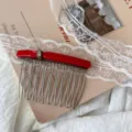 Red acetate bow hair comb, sweet bangs insert comb, elegant vintage hair accessory for women. - Long Bowknot Insert Comb / Red