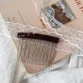 Tortoiseshell hair comb with metal teeth and bow detail, elegant vintage hair accessory for women. - Long Bowknot Insert Comb / Blue Tortoise