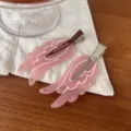Pink frosted angel wing hair clips with sparkling rhinestones, sweet metal side hairpin details. - Angel Wing Seamless Hair Clip (2 Pcs) / Pink