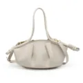 Stylish beige pleated cloud bag, casual dumpling handbag with top handle and knotted side design. - Off White