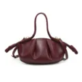 Burgundy pleated cloud bag vintage dumpling handbag stylish women leather shoulder crossbody tote - Burgundy