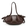 Sac nuage plissé rétro pour femme, élégant sac dumpling marron, cabas d'épaule stylé. - Café