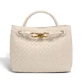 Woven leather top handle handbag vintage elegant casual tote bag large capacity cream white - Off White