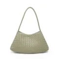 Woven shoulder bag for women stylish faux leather underarm handbag minimalist design - Travertine Green