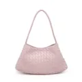 Stylish Pink Woven Leather Shoulder Bag Handcrafted Underarm Tote Trendy Women Bag - Pink