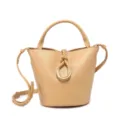 Beige leather bucket bag with braided handle detail, stylish crossbody handbag for women. - Taupe