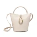 Chic off-white leather bucket bag with braided ring detail, top handle and crossbody strap. - Off White